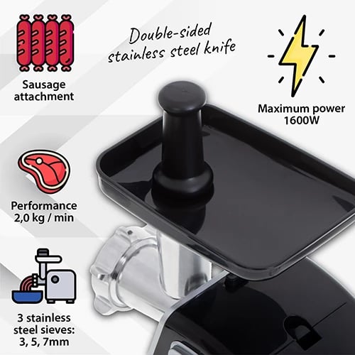 makinë grirëse mishi, Camry CR 4812, #8, 2 kg/min, 500W (1600W max), 3 sita 3/5/7 mm, set me grykë sallami dhe kebbe, argjendtë e zezë makinë grirëse mishi, Camry CR 4812, #8, 2 kg/min, 500W (1600W max), 3 sita 3/5/7 mm, set me grykë sallami dhe kebbe, argjendtë e zezë