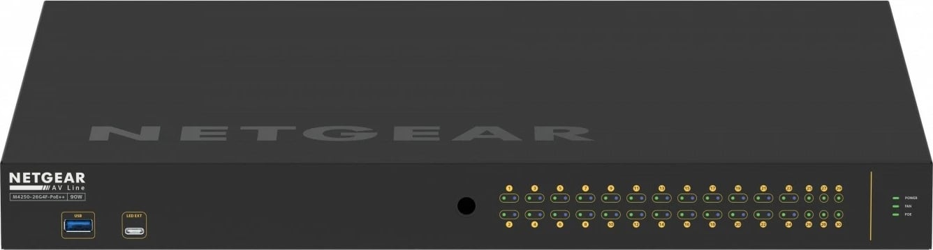 Switch Netgear M4250-26G4F-POE++ GSM4230UP-100EUS, 24x1GbE PoE++ (1440 W), 2x1GbE, 4xSFP, i zi