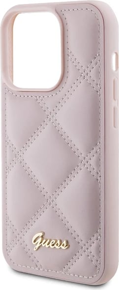 Mbështjellës Guess Quilted Metal Logo për iPhone 15 Pro, Rozë Mbështjellës Guess Quilted Metal Logo për iPhone 15 Pro, Rozë