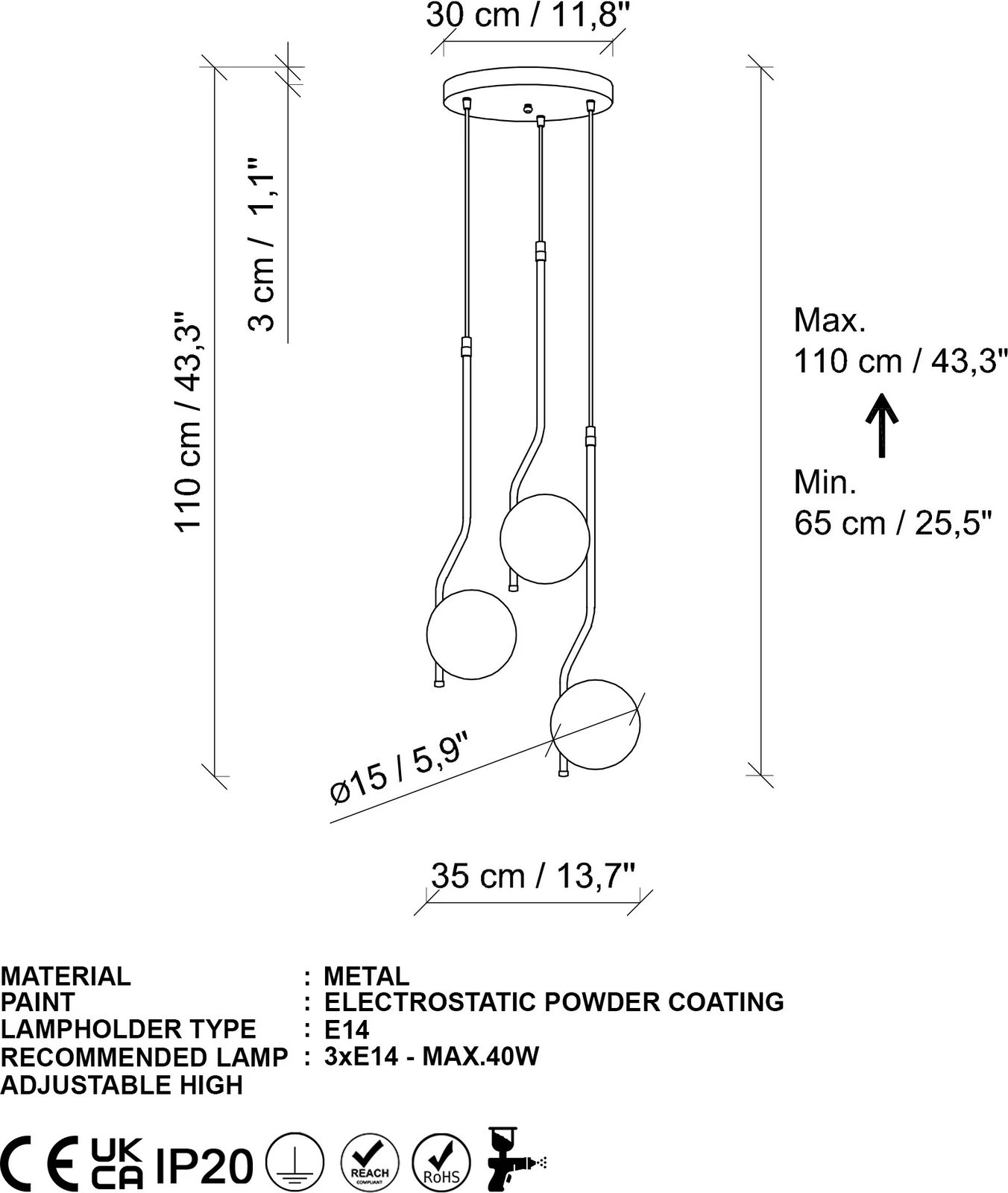 Llambë tavani Opviq Tulıp, ngjyrë e zezë, 35x35x110cm