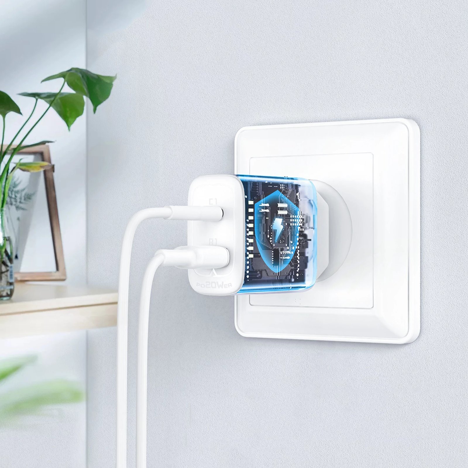 Karikues muri Acefast A25, 20W, USB-C/USB-A, i bardhë