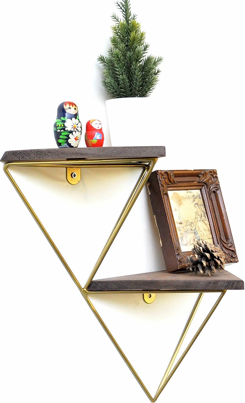 Raft dekorativ prej druri për mur, ngjyrë arre dhe ari, Hanah Home, Wr075