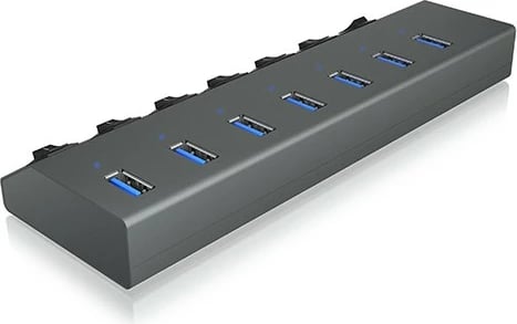 Kasë USB hub IcyBox IB-HUB1701-C3, 7x USB Type-A, me çelësa on/off, antracit