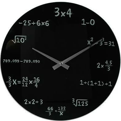 Orë muri qelqi OUT OF THE BLUE "mathematic", Ø35cm, e zezë