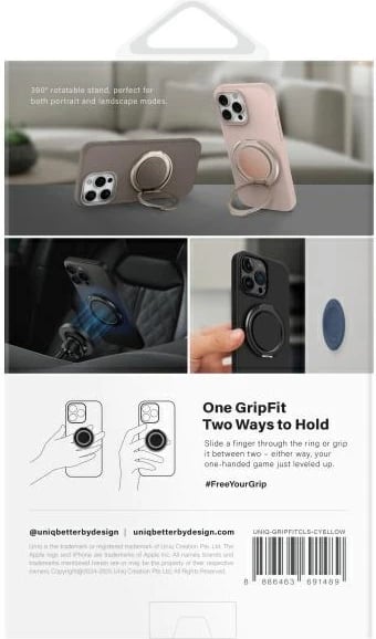 Mbështjellës magnetik për celular UNIQ GripFit 360, me kickstand, për MagSafe, e verdhë