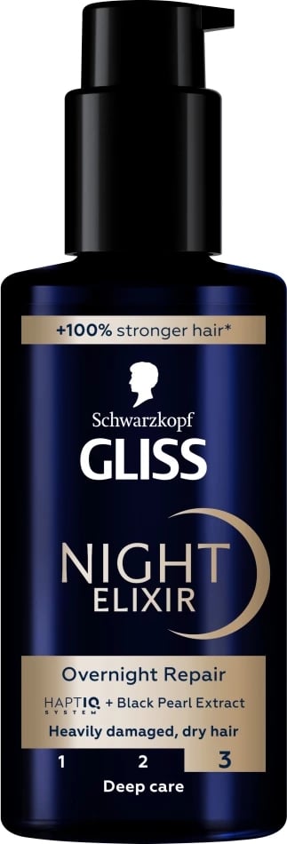 Trajtim nate për flokë Gliss Night Elixir Overnight Repair për femra, 100ml