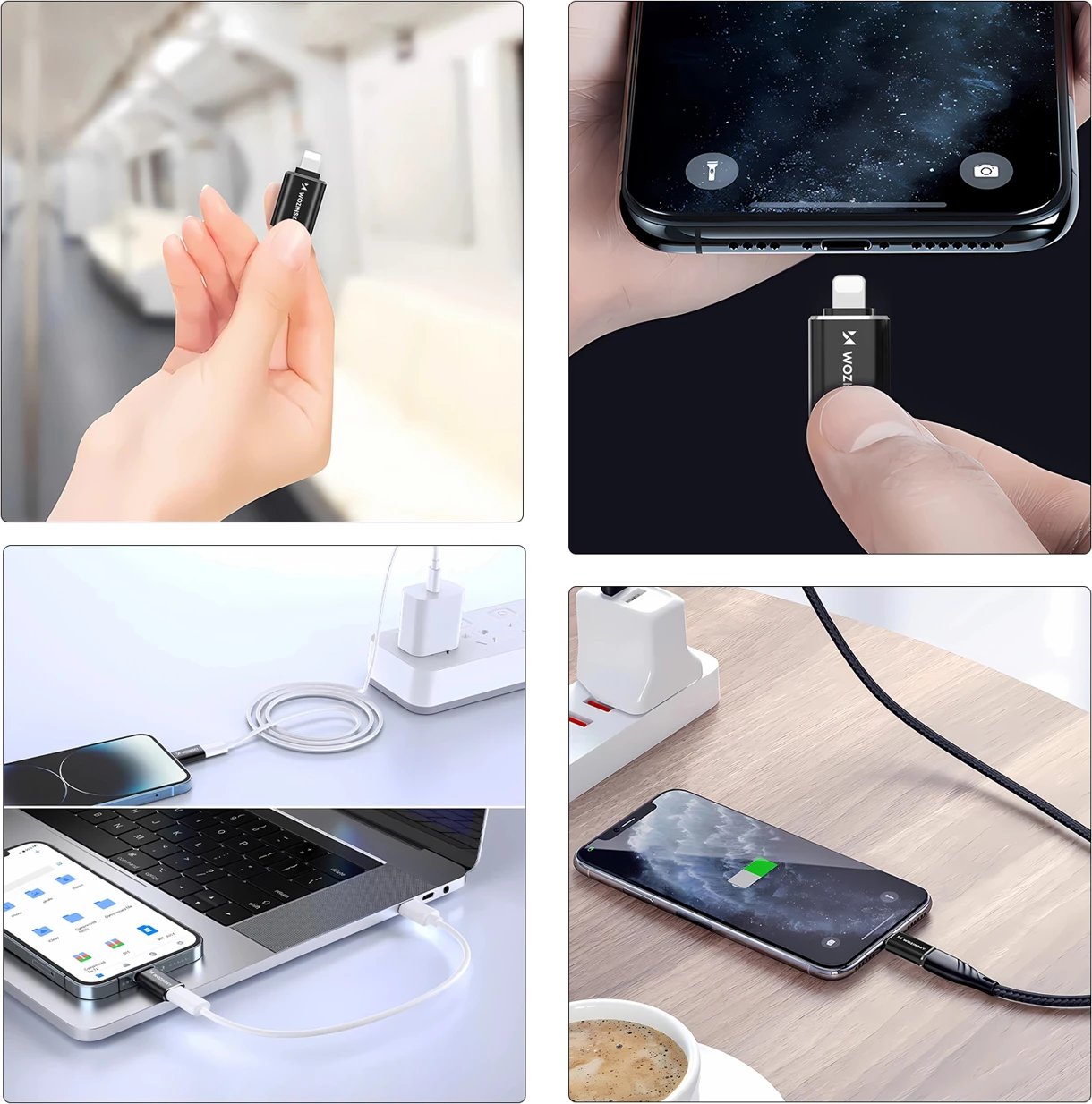 Adapter Lightning në USB-C, Wozinsky WALC-01, karikim i shpejtë dhe sinkronizim, trup alumini, e zezë