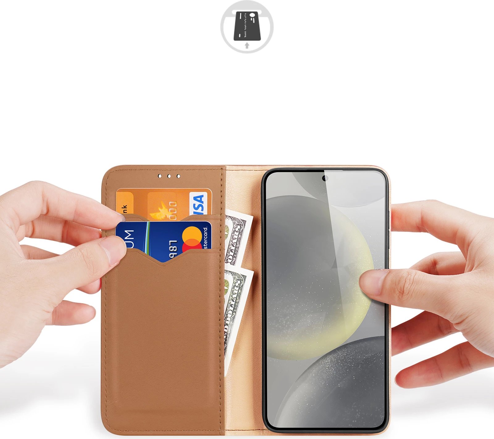 Mbështjellës Dux Ducis Hivo për Samsung Galaxy S24 Plus, me kapak, portofol, RFID blocker, Kafe