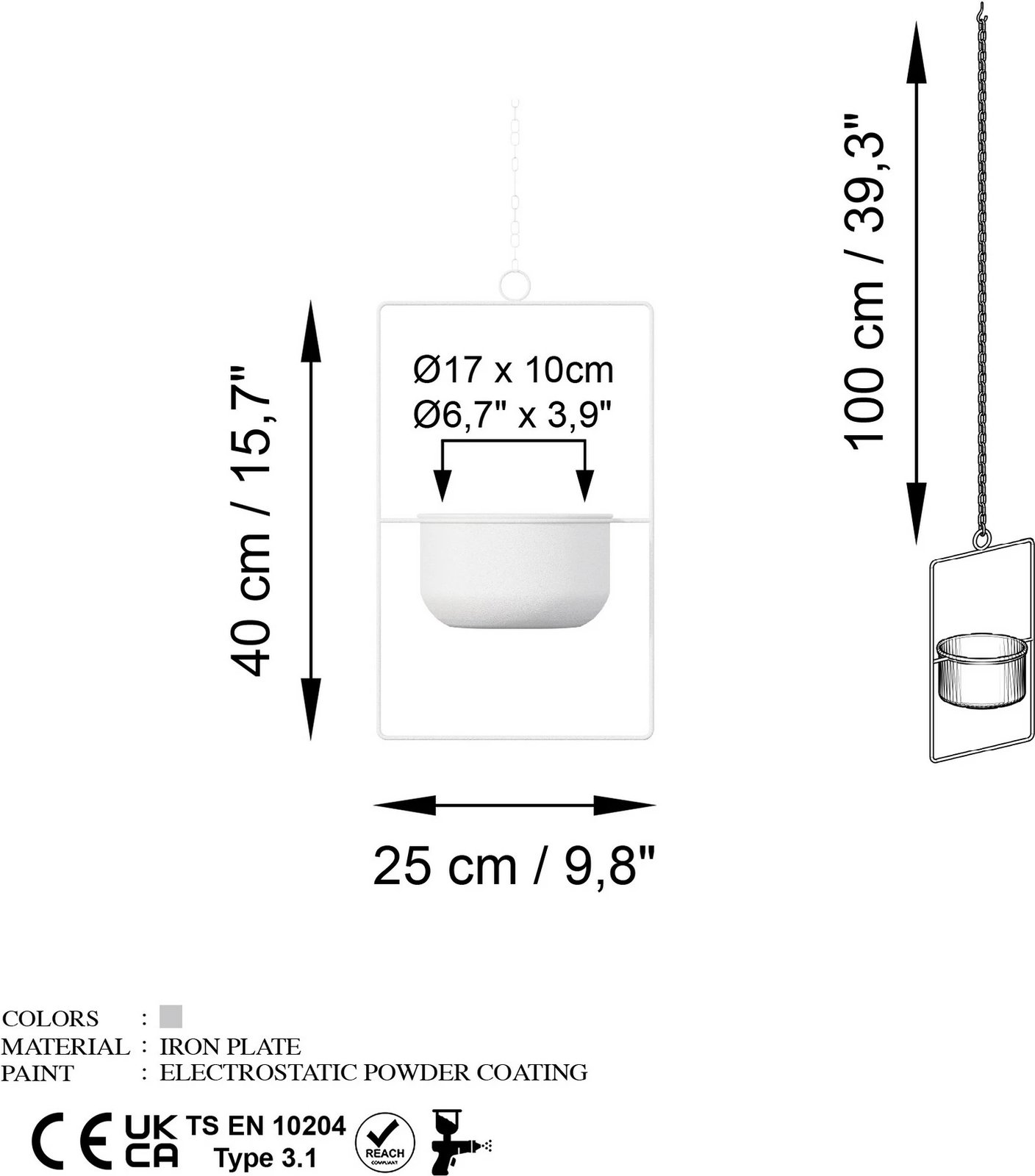 Vazo dekorative, metalike, e bardhë, Aberto Design, për parapet