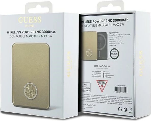 Powerbank wireless Guess 4G Strassed Metal Logo MagSafe 3000mAh, Ari