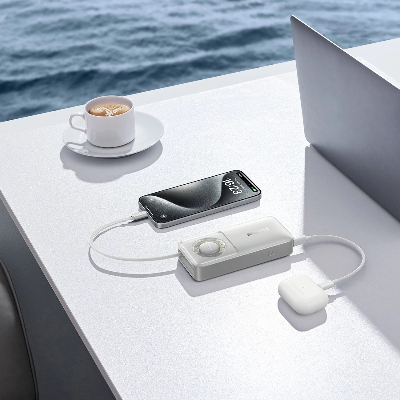 Powerbank Baseus Free2Pull 10000mAh, 30W, USB-C, me kabllo tërheqëse, Gri
