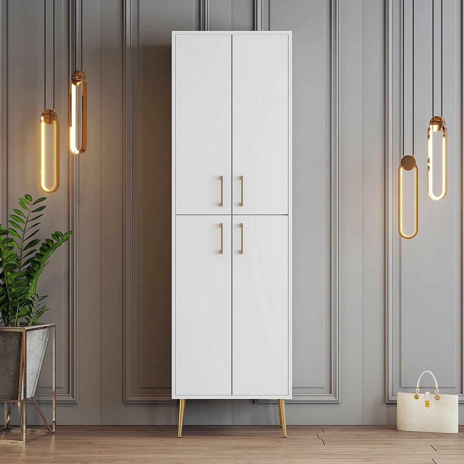 Dollap për këpucë Hanah Home, Berlin A, i bardhë, i artë