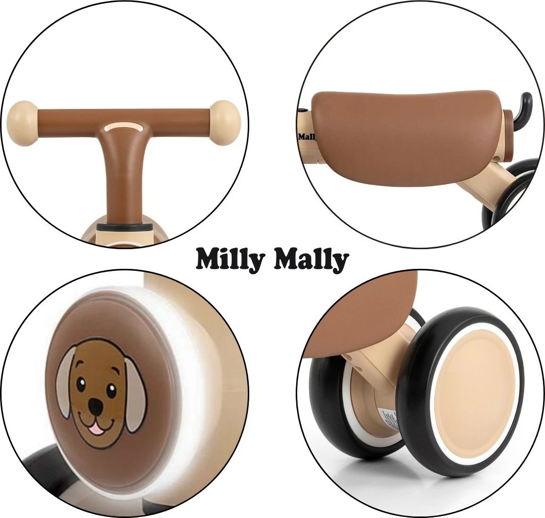 Ride-on për fëmijë, Milly Mally York 6480, 4 rrota, LED dhe tinguj, 12–36 muaj, ngarkesa 25 kg, bejzh (puppy)