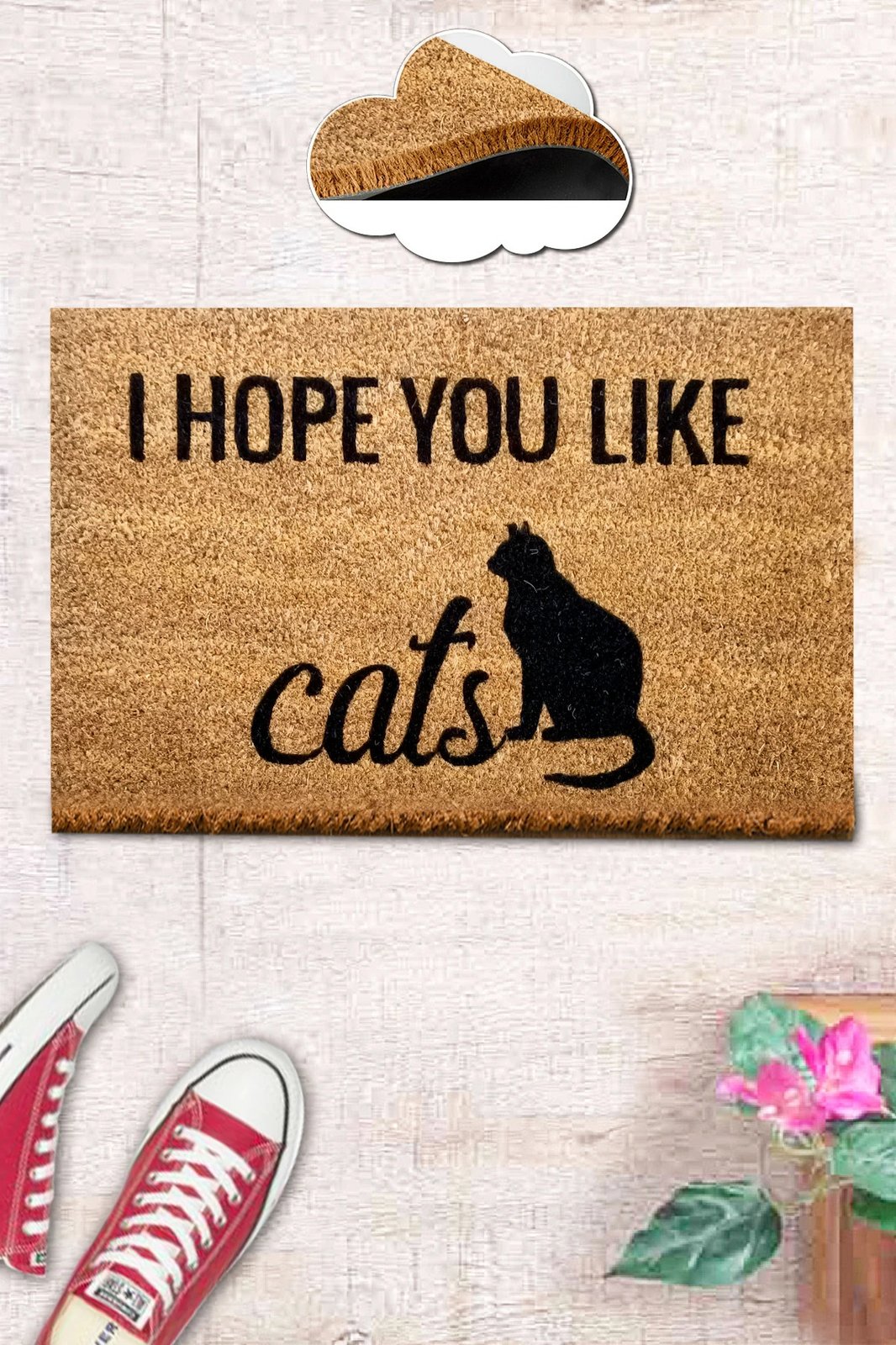 Tapet Coco për hyrje, dizajn 'I hope you like cats', shumëngjyrësh, 40x60cm