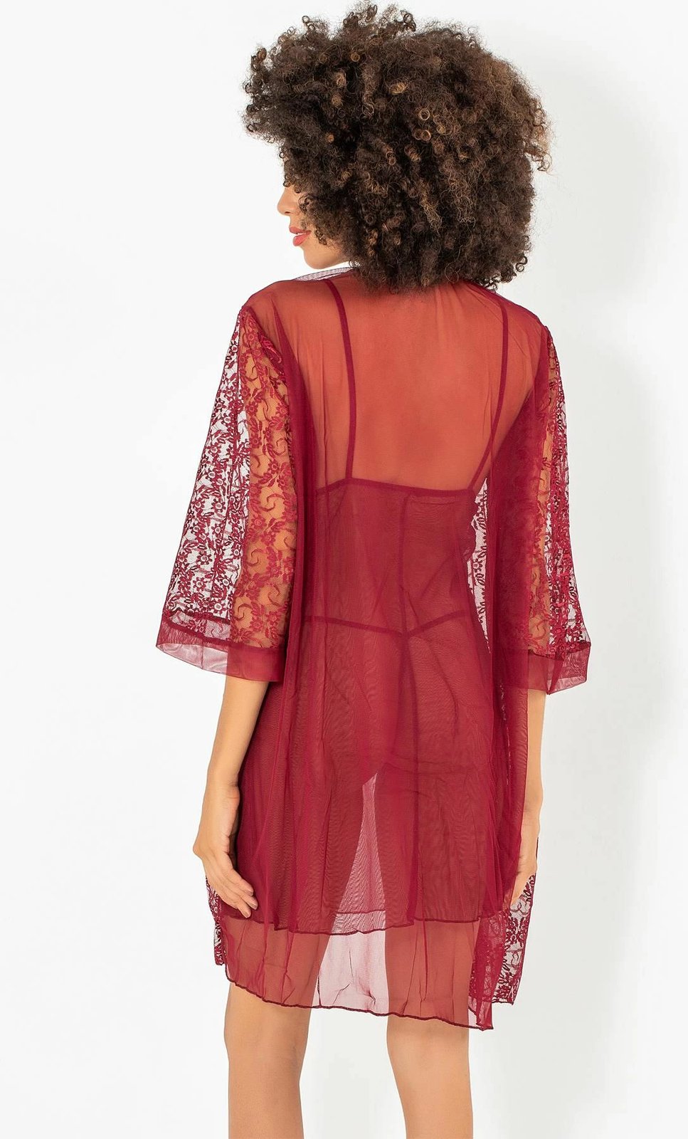 Set fustan nate me peniuar, ngjyrë e kuqe e thellë, Jumeon 011-008003