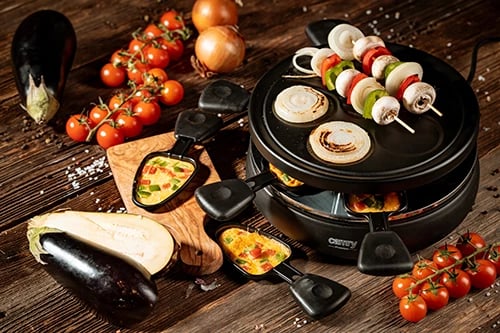 Grill raclette elektrik, Adler, CR 6606, 1200W, pjatë 25 cm, e zezë, set me 6 tiganë