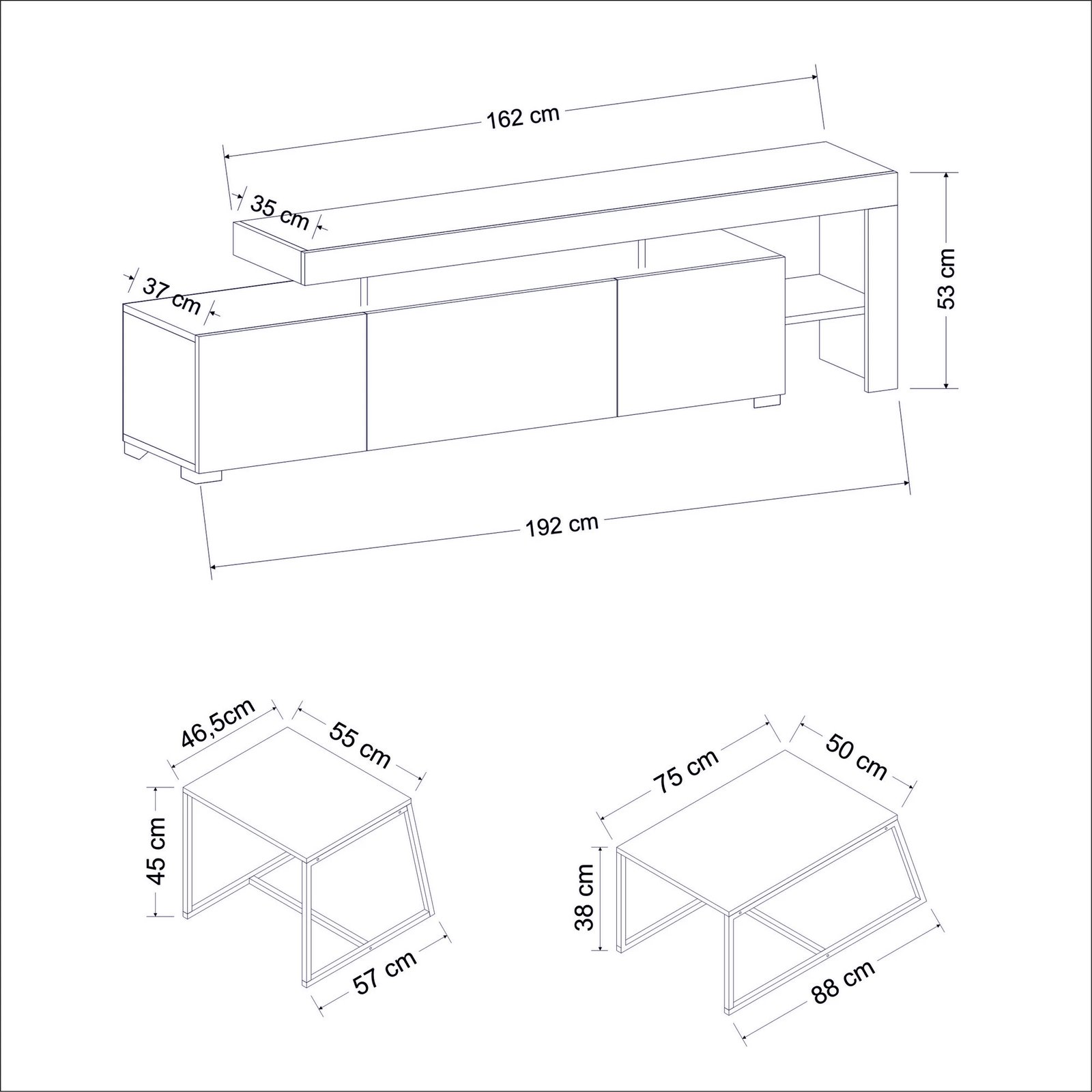 Set mobiljesh për dhomë dite, ngjyrë e bardhë, Skye Decor, Beliz