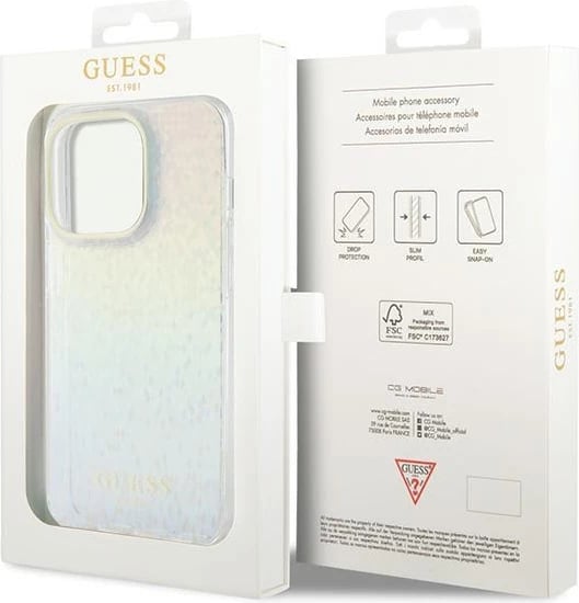 Mbështjellës Guess IML Faceted Mirror Disco Iridescent për iPhone 14 Pro, shumëngjyrësh