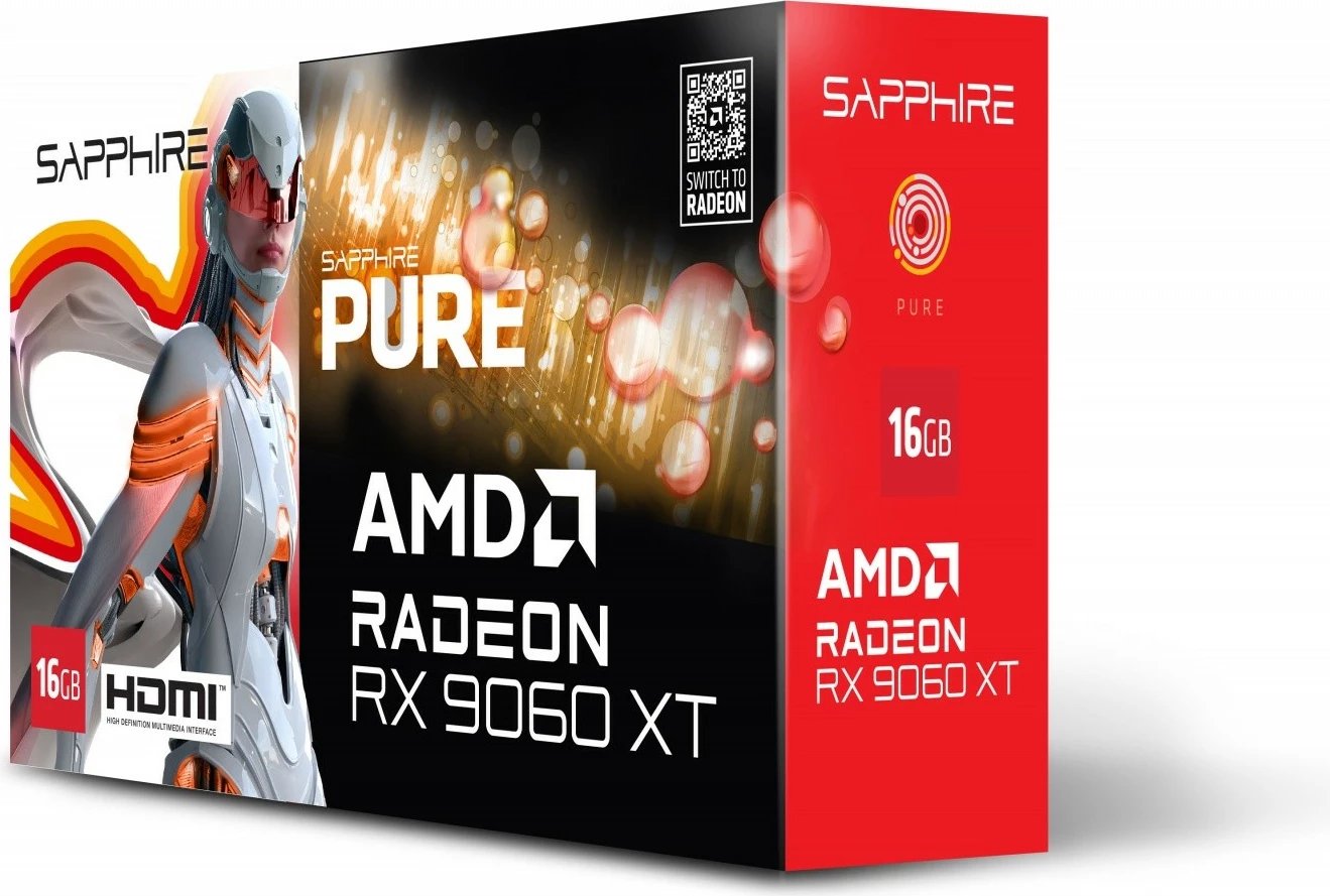 Kartelë grafike Sapphire Radeon RX 9060 XT PURE, 16GB GDDR6, 128-bit, e bardhë