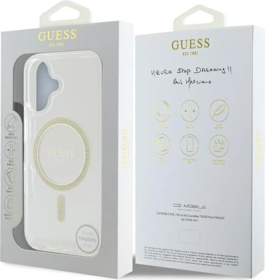 Mbështjellës Guess GUHMP16MHFGERET për iPhone 16 Plus 6.7", transparent, Glitter Circle MagSafe Mbështjellës Guess GUHMP16MHFGERET për iPhone 16 Plus 6.7", transparent, Glitter Circle MagSafe