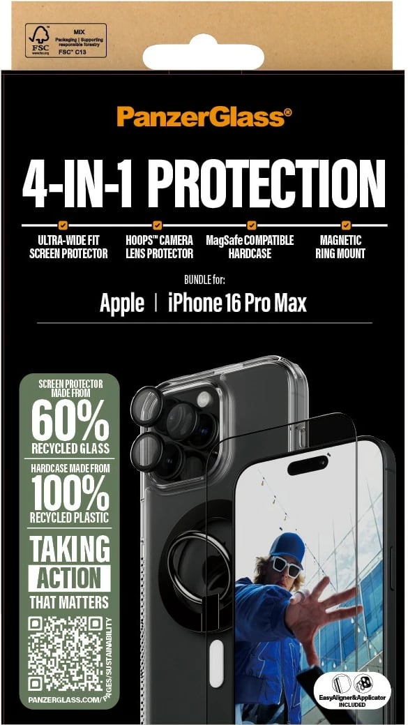 Mbrojtës ekrani PanzerGlass për iPhone 16 Pro Max, 4-në-1, transparent