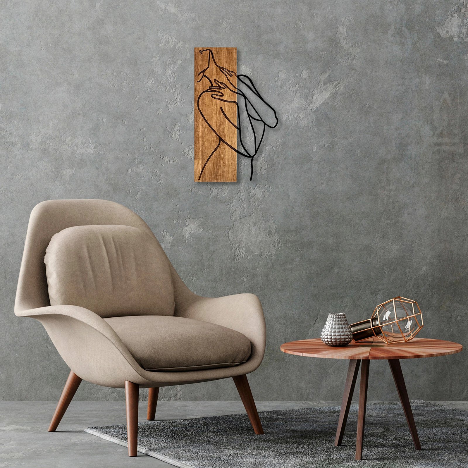 Aksesor dekorativ për mur, dru arre, metal i zi, Wallity MA-297, 58x36cm