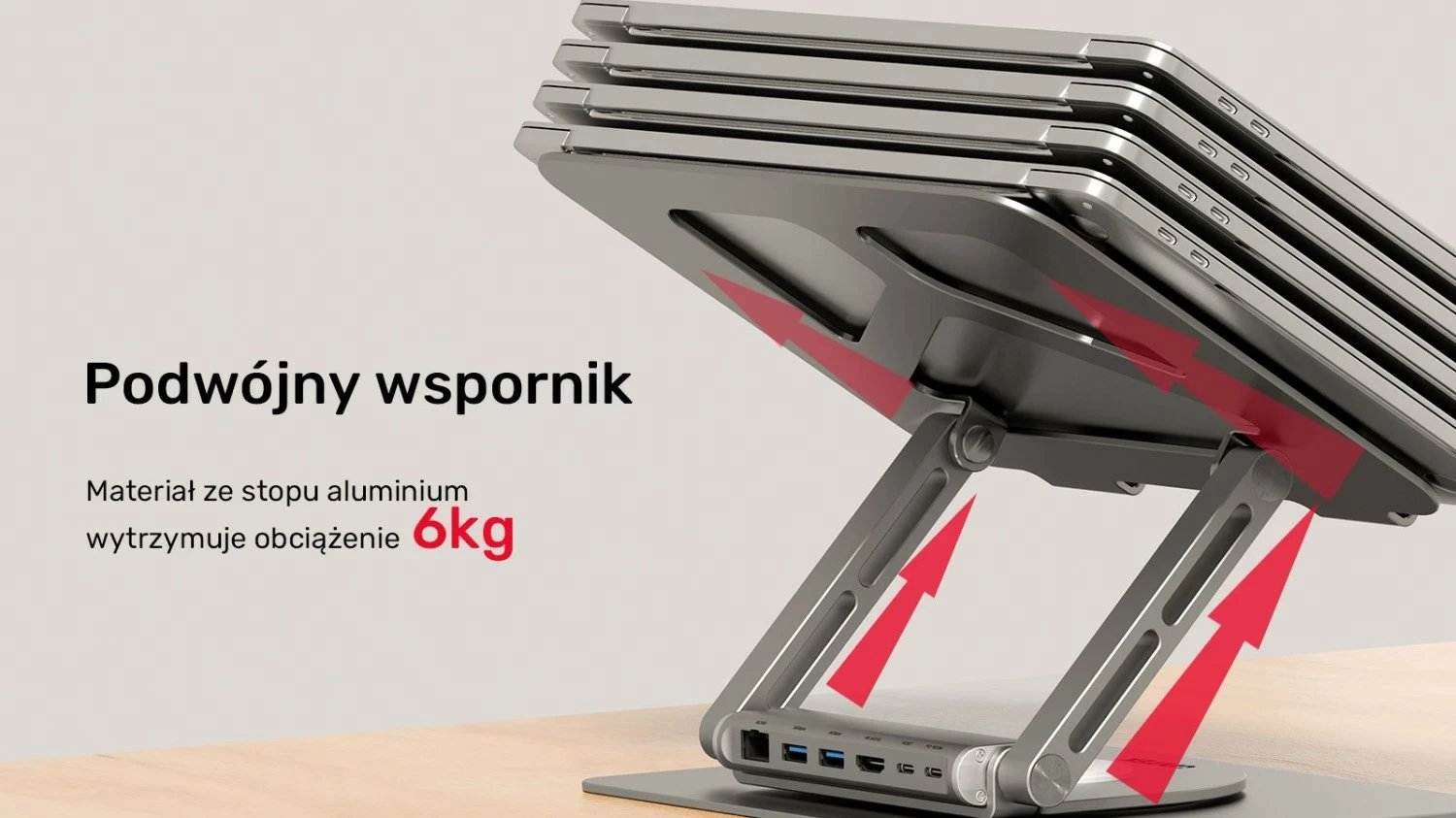 Podstavek për laptop Unitek USB-C HDMI 4K PD 100W, ngjyrë argjendi