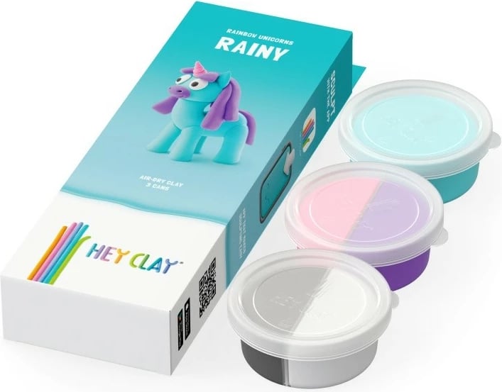 Masë modelimi Hey Clay Unicorns Rainy, 3 copë, 5 ngjyra