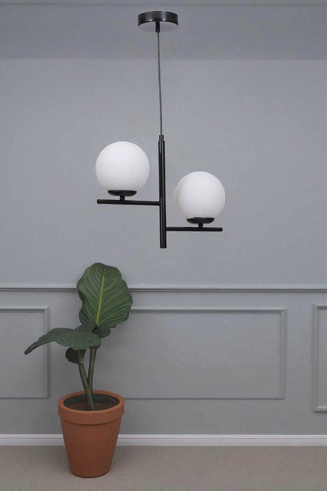 Llambë tavani Opviq, 9009-3, metal dhe xham, e bardhë dhe e zezë