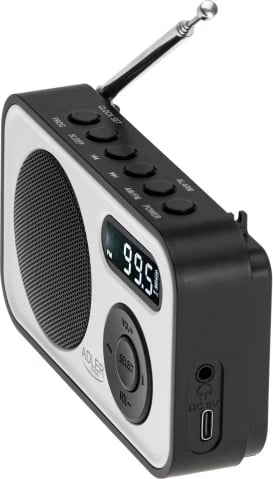 radio digjitale PLL AM/FM Adler AD 1906, LCD, 20+20 memorje, USB‑C, dalje kufje 3.5 mm, 0.8 W, bardh e zi
