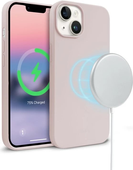 Mbështjellës CRONG Color Cover Magnetic për iPhone 14 / iPhone 13, silikon, Sand Pink