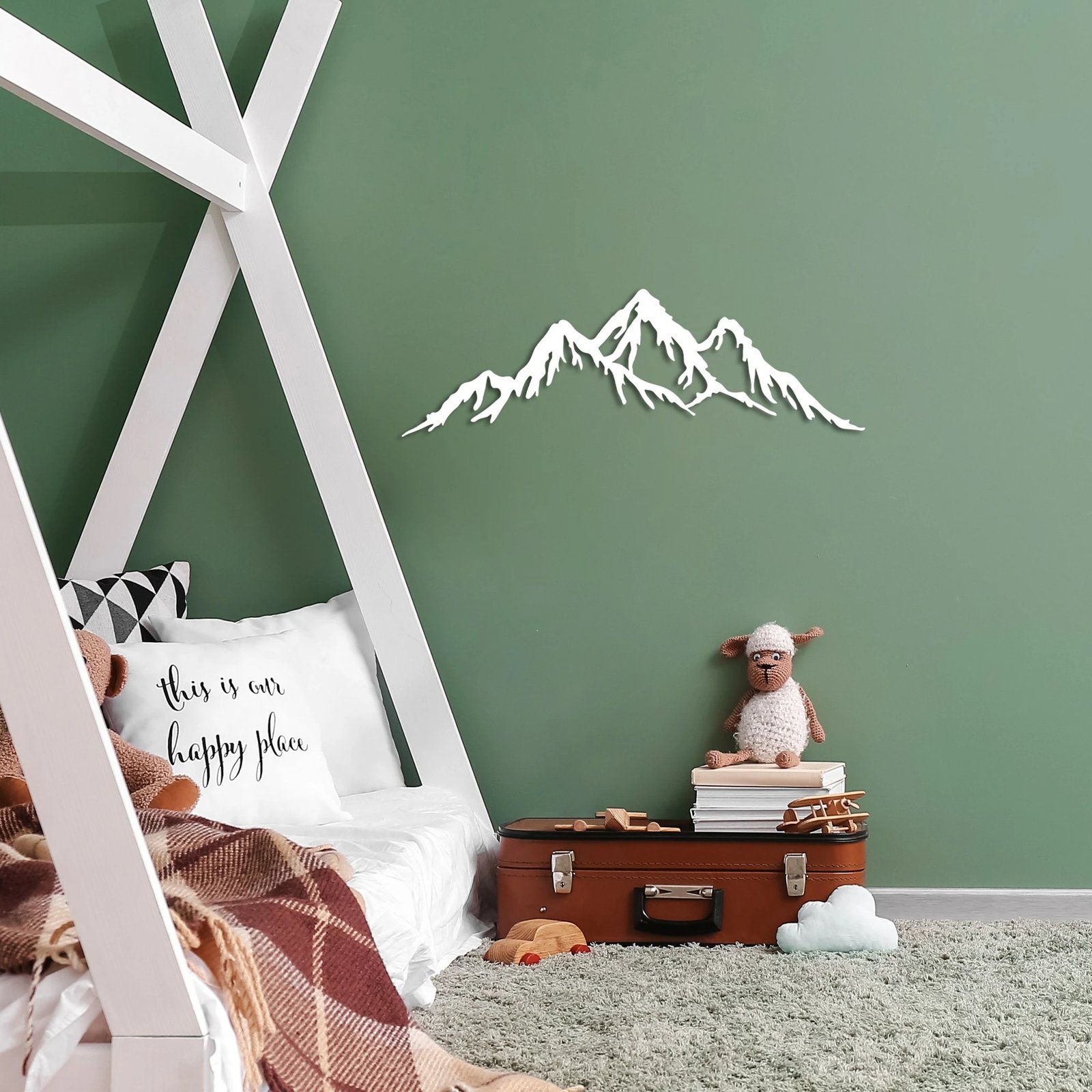 Aksesor dekorativ metalik për mur, Wallity, mal, i bardhë, 70x22cm