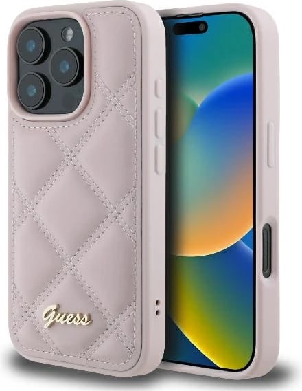 Mbështjellës Guess Quilted Metal Logo për iPhone 16 Pro Max, Rozë