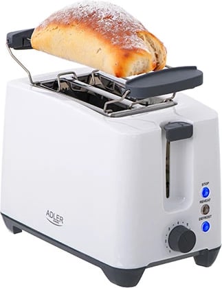 Toster, Adler, AD 3216, 2 feta, 1000W, me rrjetë ngrohëse për bukë/rolle, i bardhë