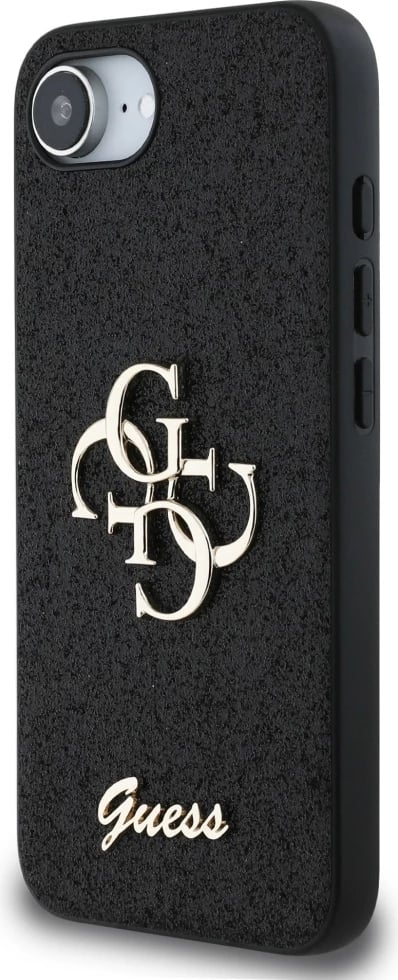 Mbështjellës Guess Fixed Glitter Big 4G për iPhone 16e, i zi