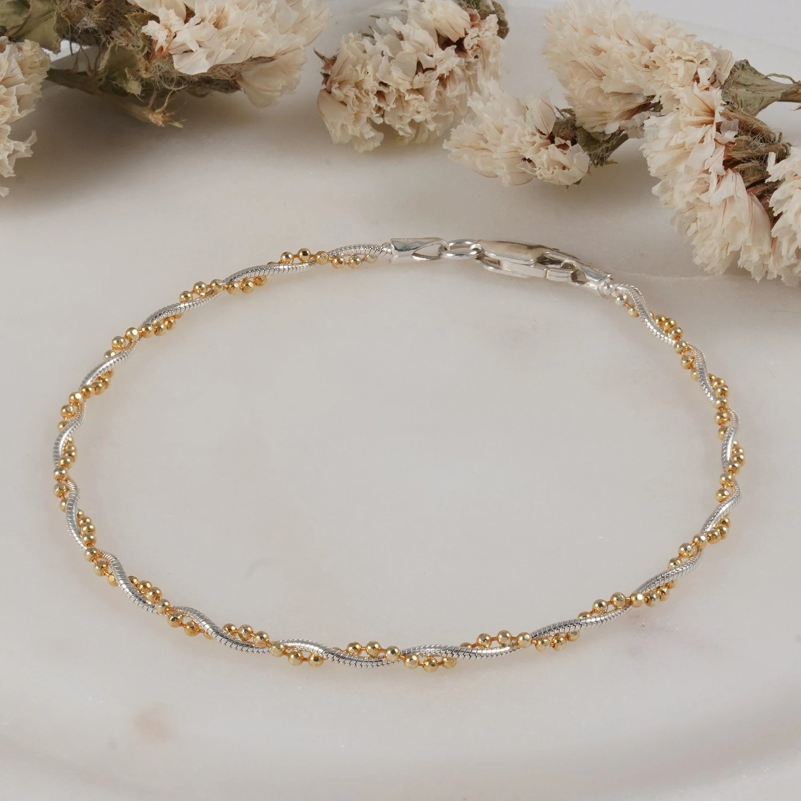 Byzylyk argjendi Jumeon, ngjyrë argjendi dhe ari, 17.5cm, 2mm, 11626RENKLI