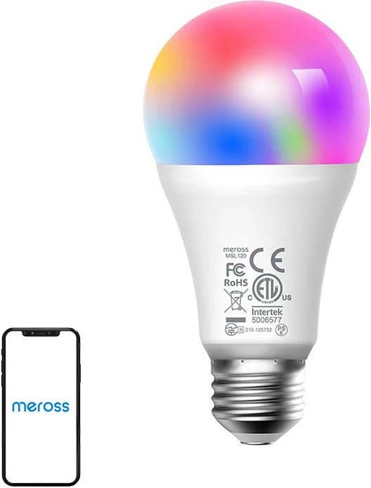 Llambë LED smart, Meross, MSL120HK-EU, E27, Wi‑Fi, 810 lm, 2700–6500K, kompatibile me HomeKit/Alexa/Google, RGBW