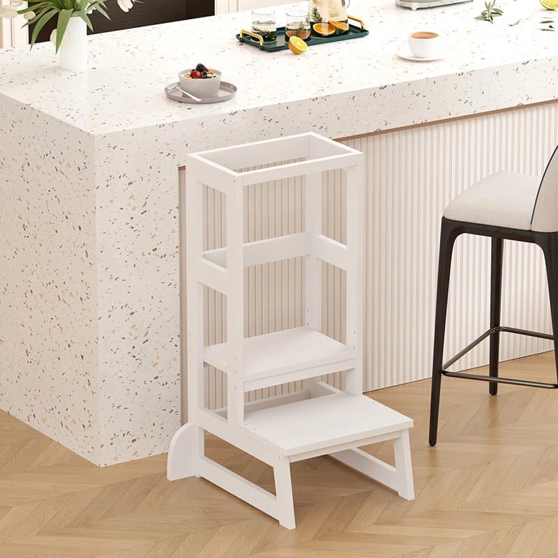 Kullë mësimi për fëmijë, stil Montessori, dru pishe, ngjyrë e bardhë, 45.7x51x90cm