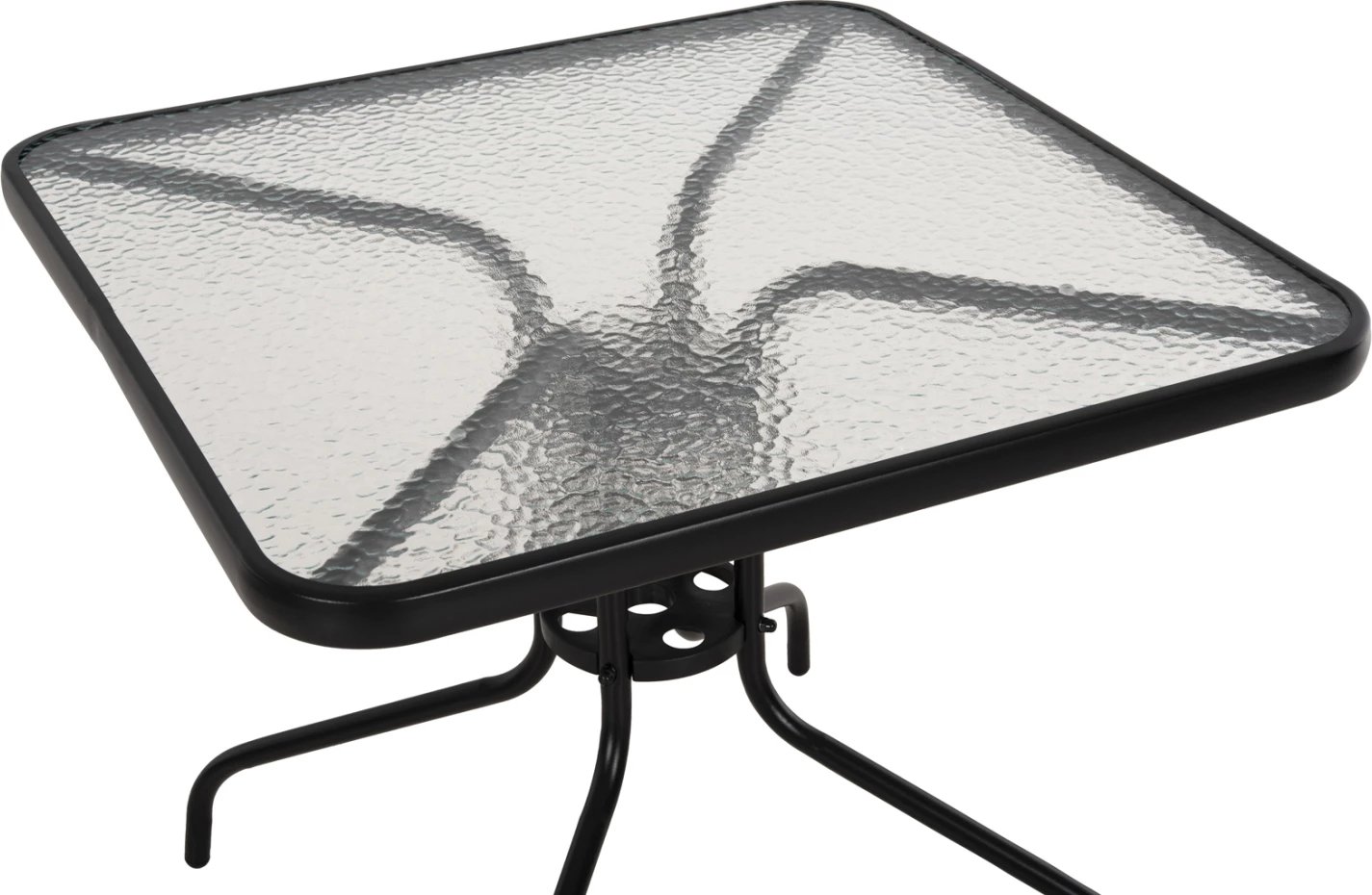 Tavolinë e jashtme katrore FIGO FH5972.03, metalike e zezë me sipërfaqe tavoline prej xhami, 80x80x71 cm