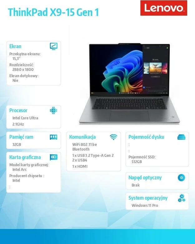 Ultrabook Lenovo ThinkPad X9-15 Gen 1, Intel Core Ultra 5 228V, 32 GB RAM, 512 GB SSD, 15.3" OLED, Gri Ultrabook Lenovo ThinkPad X9-15 Gen 1, Intel Core Ultra 5 228V, 32 GB RAM, 512 GB SSD, 15.3" OLED, Gri