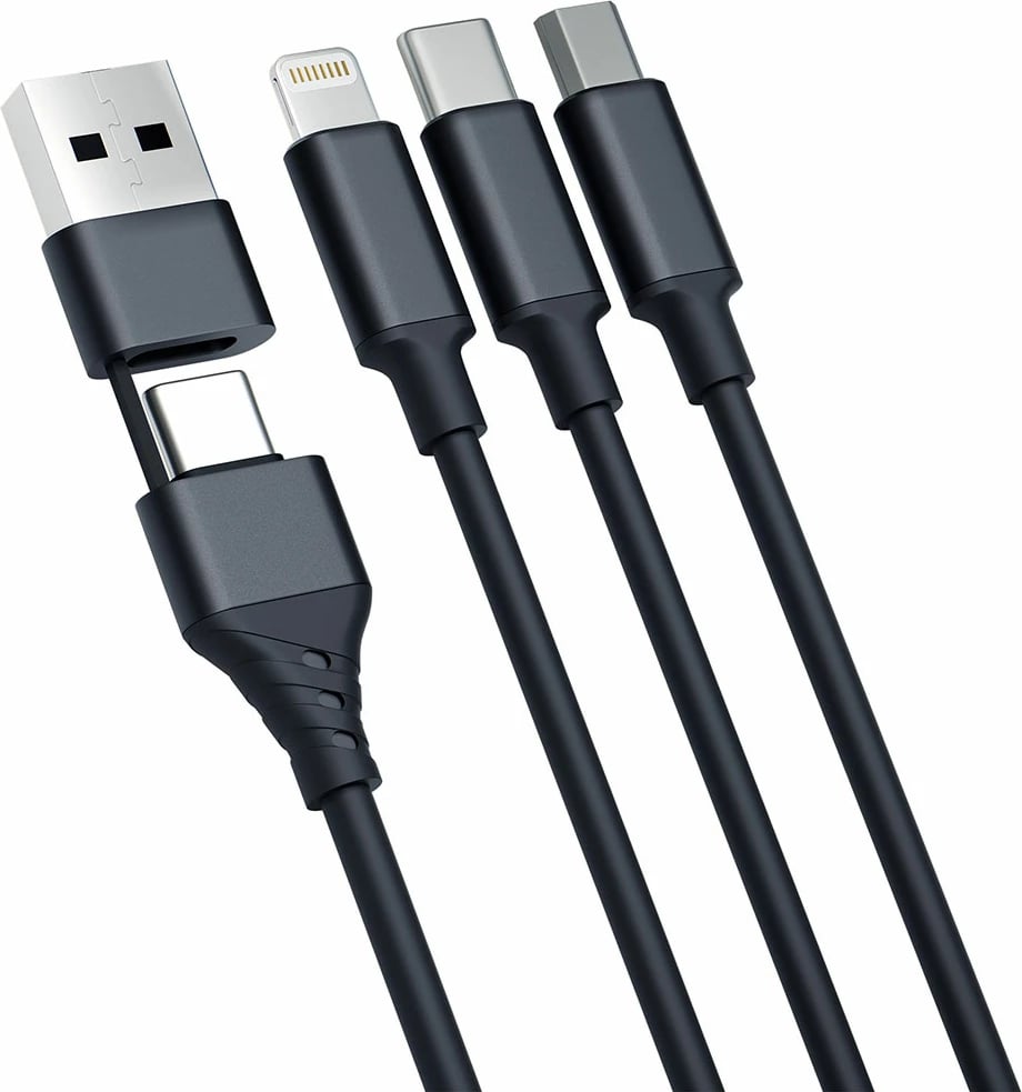 Kabllo 3in1 3mk Hyper Cable, 1.5m, USB-A në USB-C/Micro USB/Lightning, e zezë Kabllo 3in1 3mk Hyper Cable, 1.5m, USB-A në USB-C/Micro USB/Lightning, e zezë