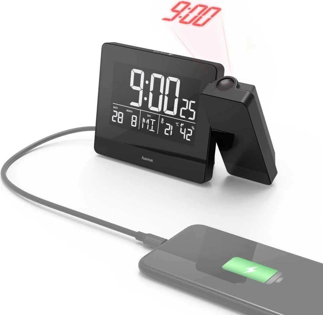Orë alarmi digjitale Hama Plus Charge me projektor, e zezë