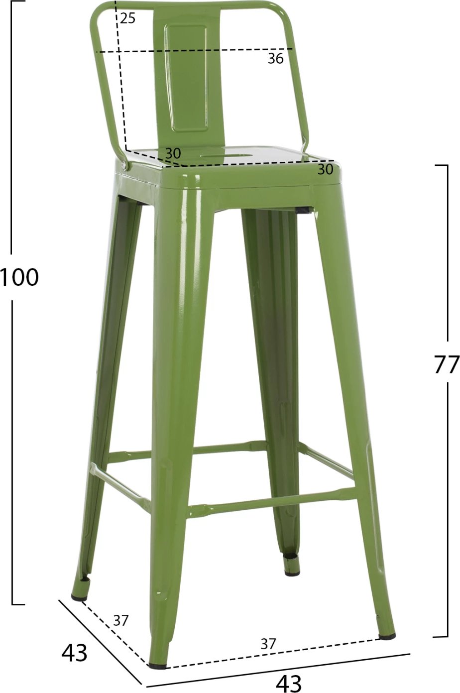 Karrige për bar me mbështetëse MELITA-PRO FH98643.53 metalike, ngjyrë ulliri e çelët, 42x42x100H cm