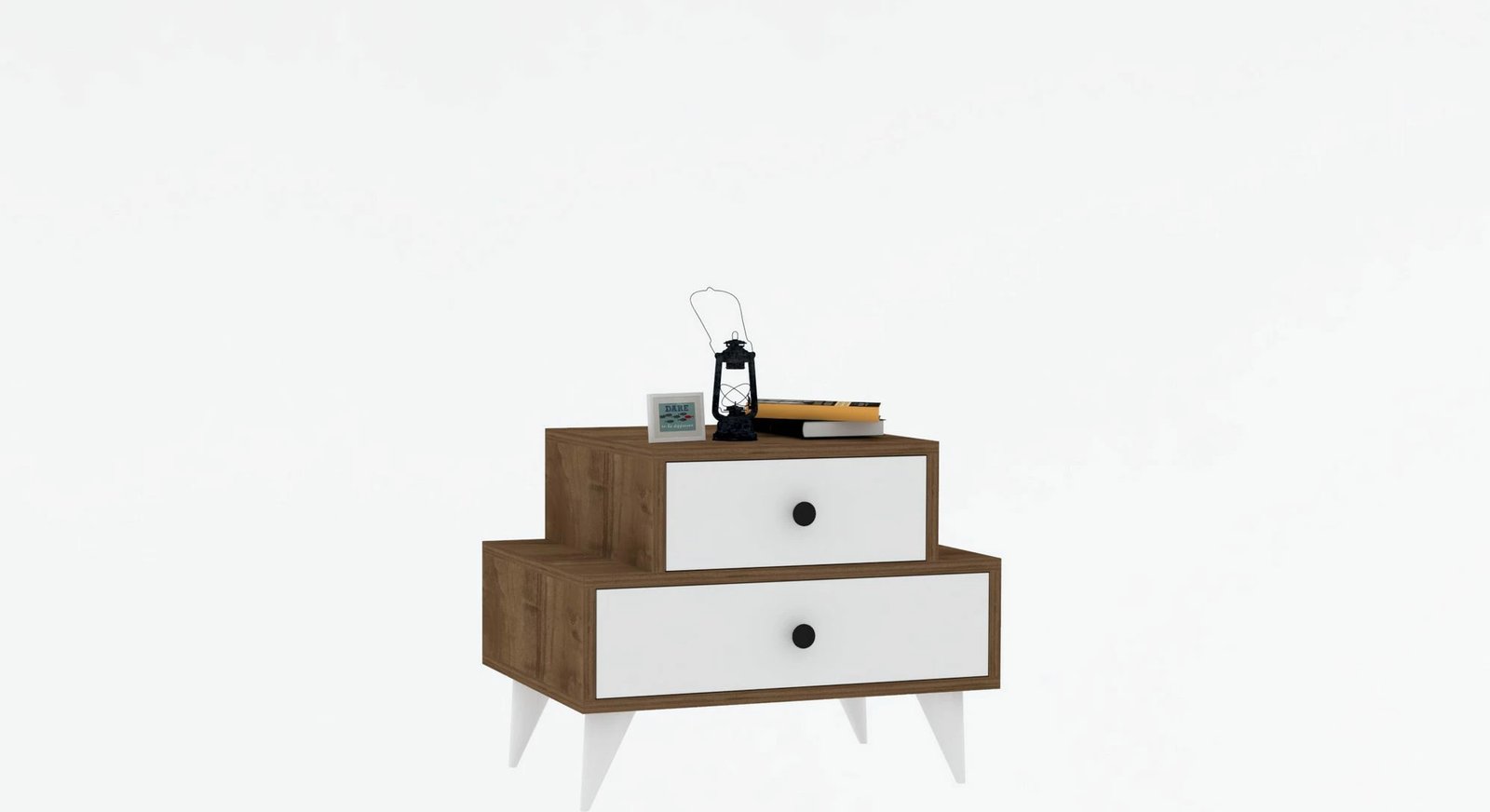 Komodinë skandinave, ngjyrë e bardhë dhe arre, Hanah Home, Mise Komodinë skandinave, ngjyrë e bardhë dhe arre, Hanah Home, Mise