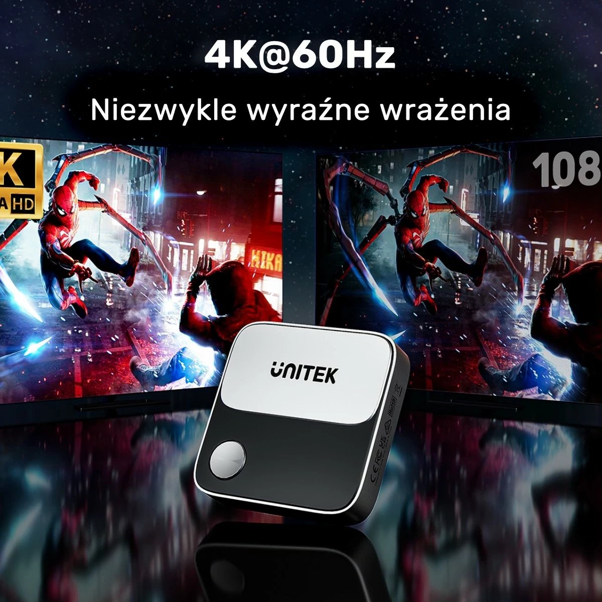 Transmiter HDMI pa kabëll Unitek, 4K 60Hz, ngjyrë zi-gri
