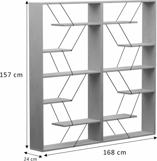 Raft librash Tars, ngjyrë gri e errët/zezë, set prej 2 copësh, 168x24x157cm