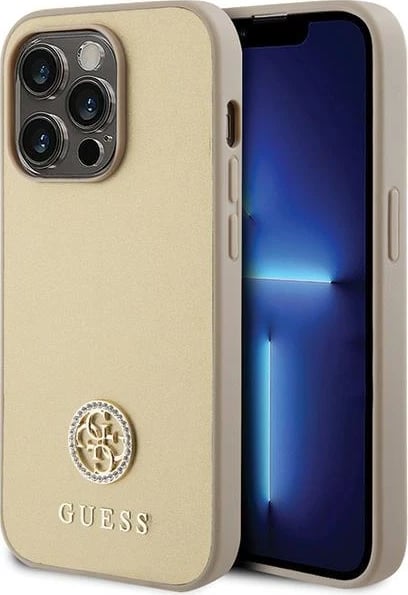 Mbështjellës Guess GUHCP15XPS4DGPD për iPhone 15 Pro Max 6.7", hardcase, Strass Metal Logo, ari