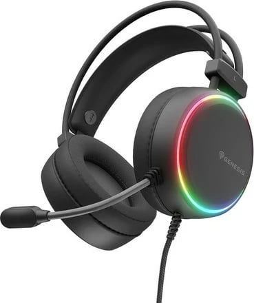 Kufje Genesis Neon 613 G2 RGB, me mikrofon, me kabllo, të zeza