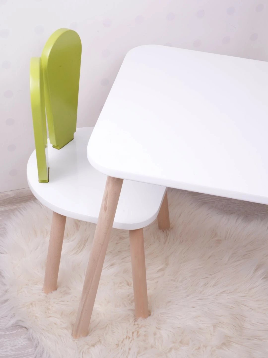 Set tavoline për fëmijë Hanah Home, një karrige Bunny, ngjyrë jeshile fëstëku dhe e bardhë