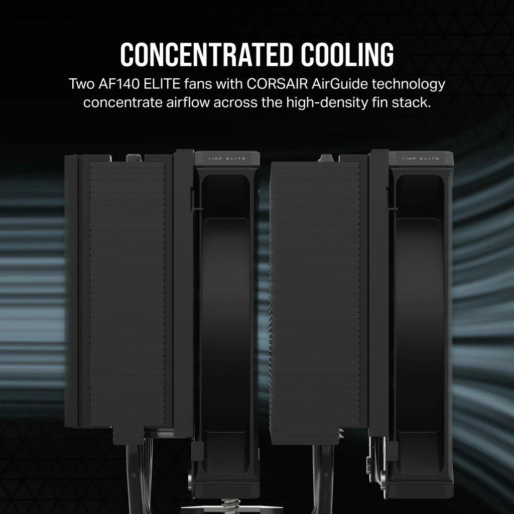 Ftohës ajri Corsair AF ELITE A115, 2x140mm, për CPU, i zi